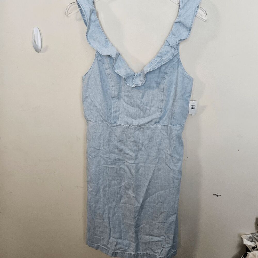 Old Navy Sleeveless Ruffled Fit & Flare Chambray Dress 689519 NWT Women's Blue S